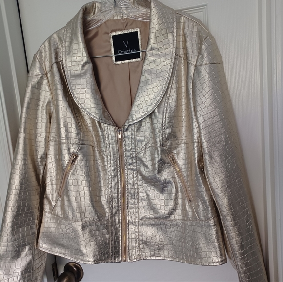 Christina Jackets & Coats Christina Gold Croc Faux Leather Jacket